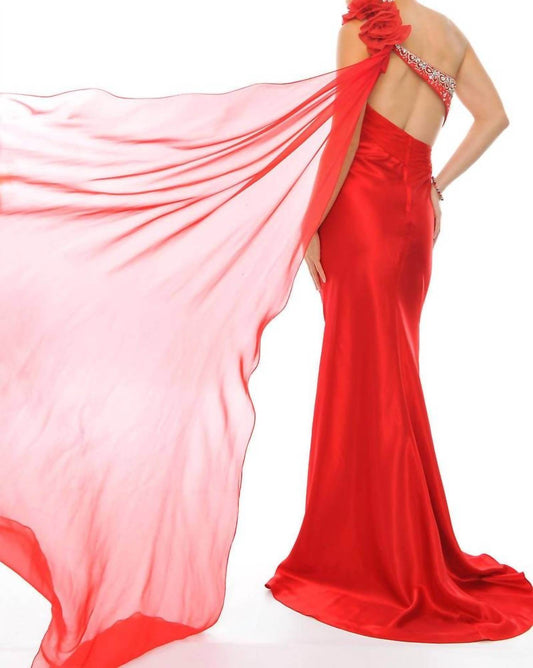 Precious Formals - One Shoulder Charmeuse Beaded Evening Gown - Rack Hunt -