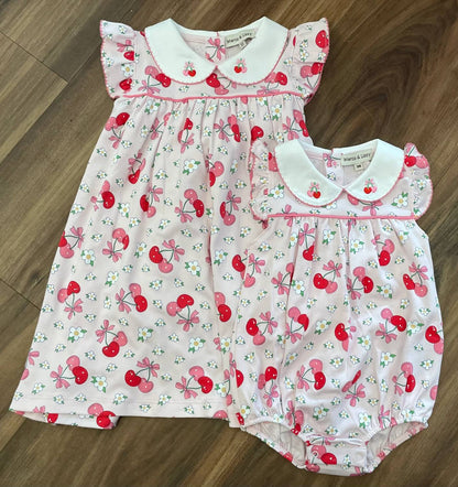 Girl's Cherries Print Knit Bubble Onesies