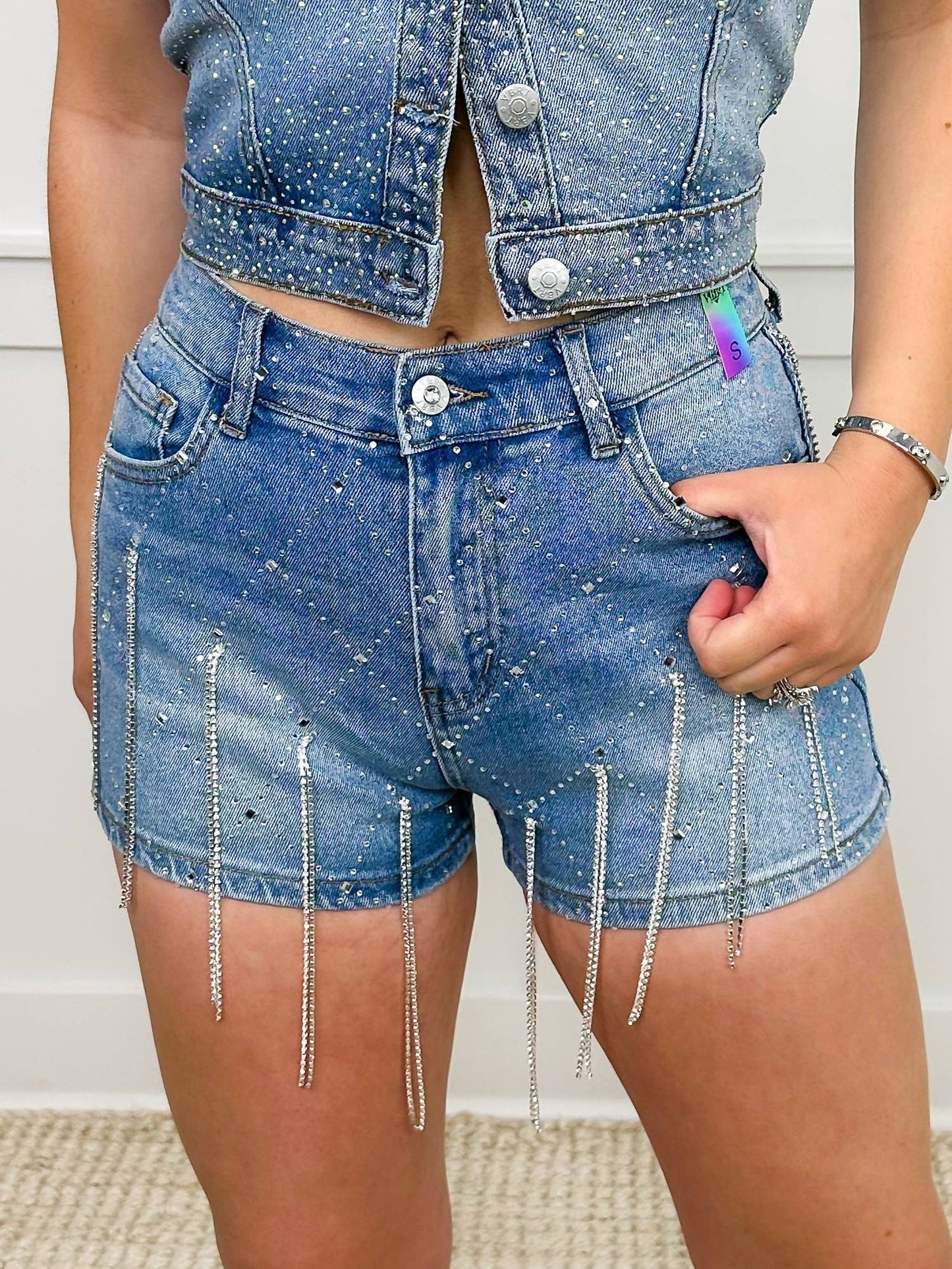 Tonya High-rise Rhinestone Shorts