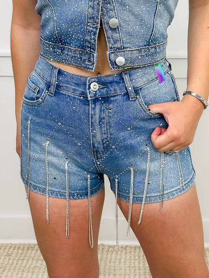 Tonya High-rise Rhinestone Shorts