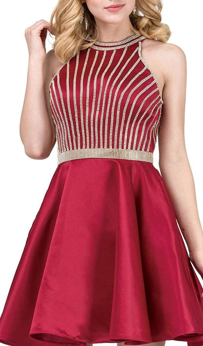 Beaded Halter Neck Homecoming Dress