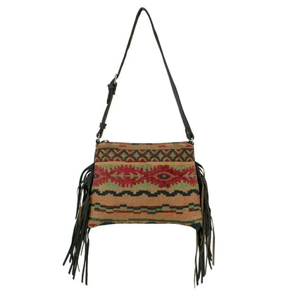 American West - Women's Hand Woven Tapestry Zip Top Shoulder Bag With Fringe - Rack Hunt