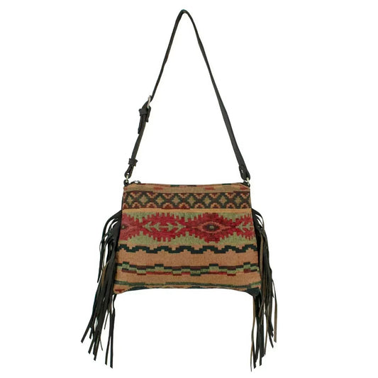 American West - Women's Hand Woven Tapestry Zip Top Shoulder Bag With Fringe - Rack Hunt