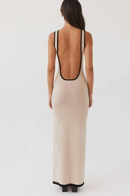 Hollow-contrast Stitching Strap Knit Dress