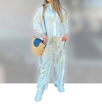 Angela Mara - Foil Wide Leg Pants - Rack Hunt