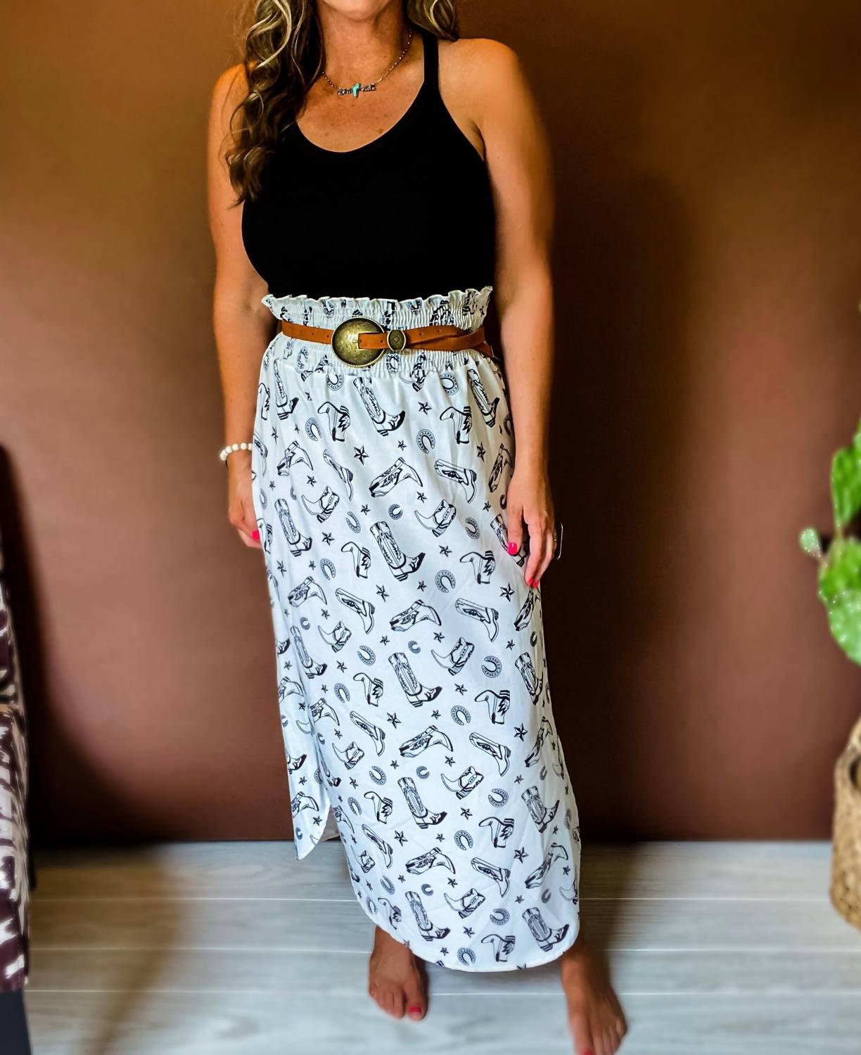 Lonestar Side Slits Smocked Waist Skirt