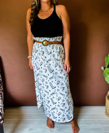 Lonestar Side Slits Smocked Waist Skirt