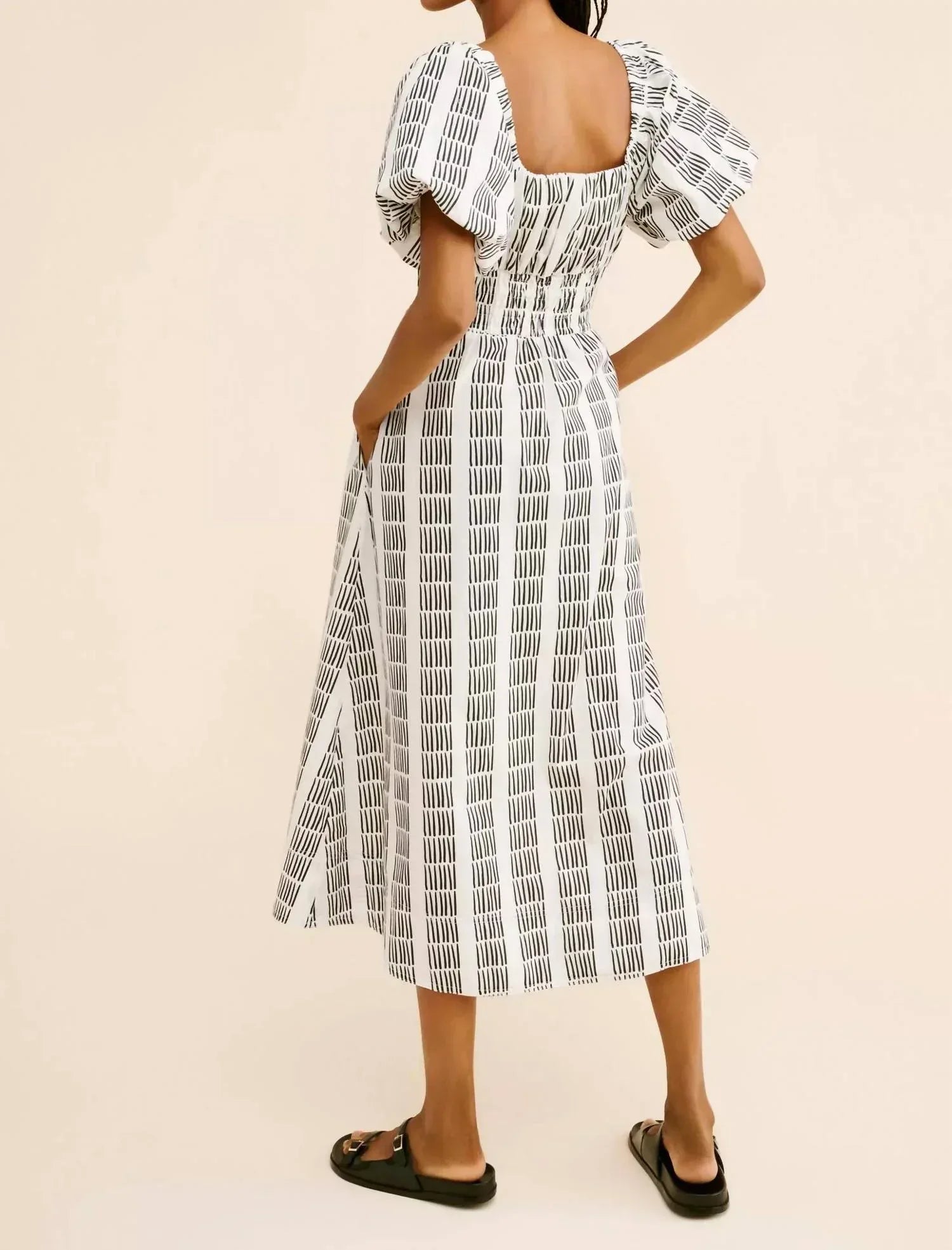 Maeve - Puff Sleeve Square Neck Smocked Midi Dress - Petite - Rack Hunt