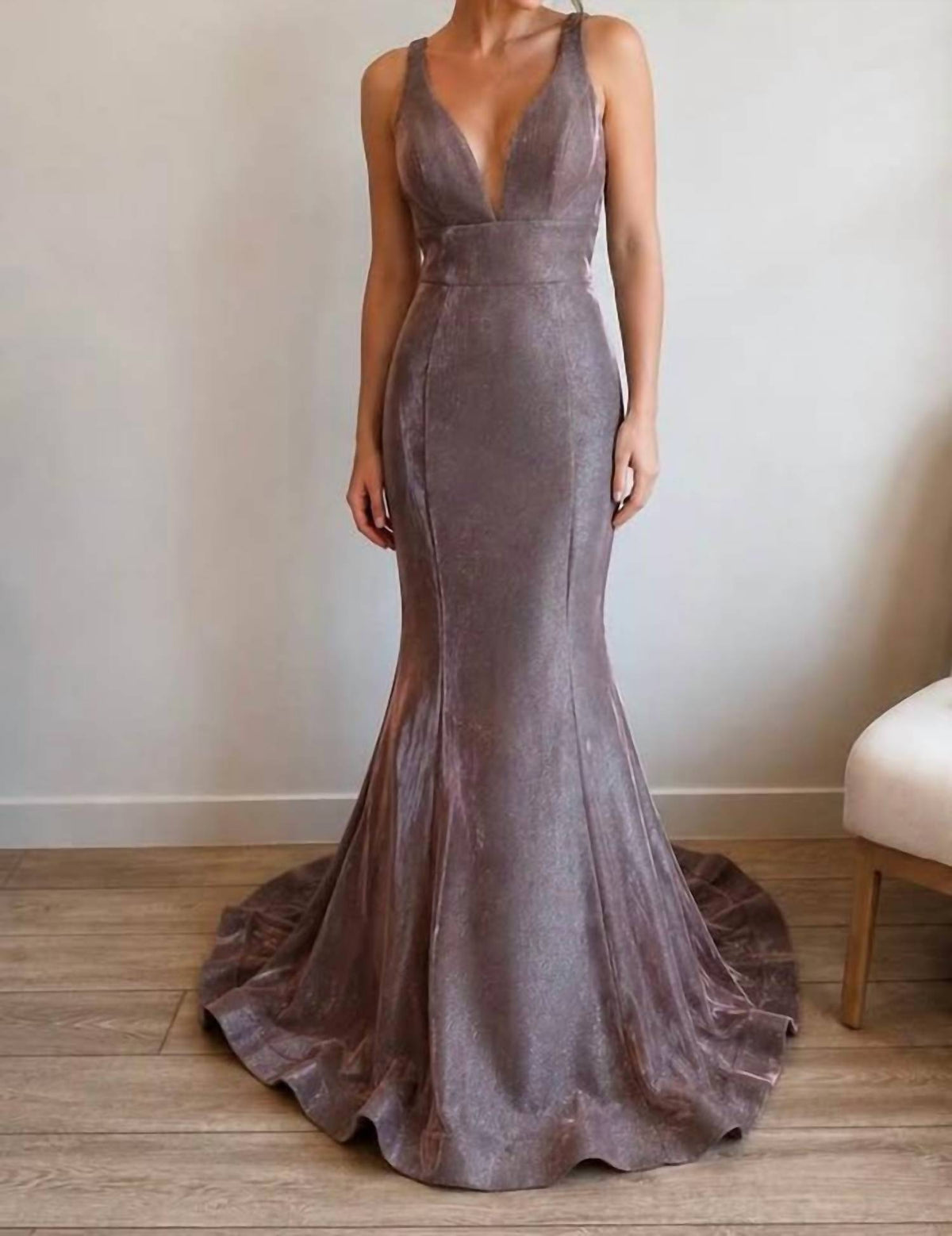 Glitter Mermaid Open Back Prom Gown