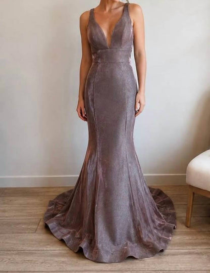 Glitter Mermaid Open Back Prom Gown