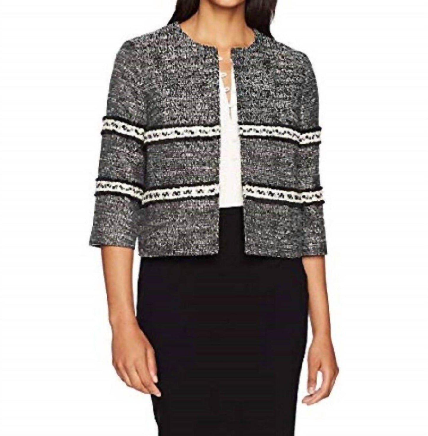 Ellen Tracy - Cropped Tweed Open Front Blazer - Rack Hunt -