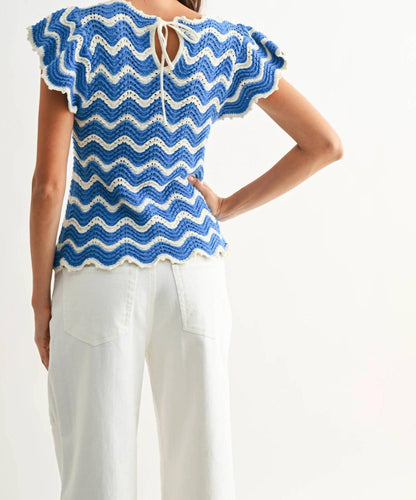 Chevron Knit Ruffle Top