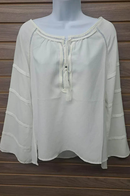 Mocha - Women's Bell Sleeve Tie Neck Blouse - Rack Hunt