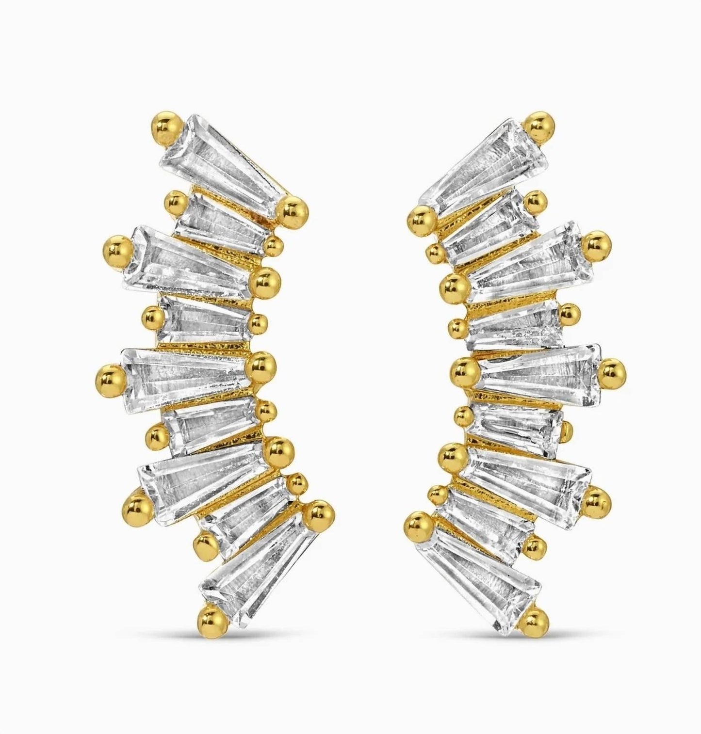 Women's Curved Baguette Stud Earrings