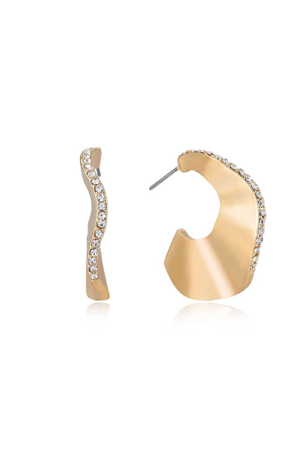 Women's Ripple Pave Hoops Earrings