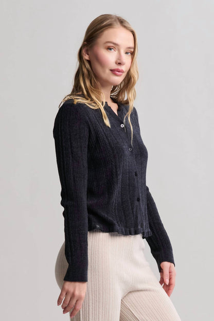 Cozychic Ultra Lite Cable Knit Cardigan With Ruffle