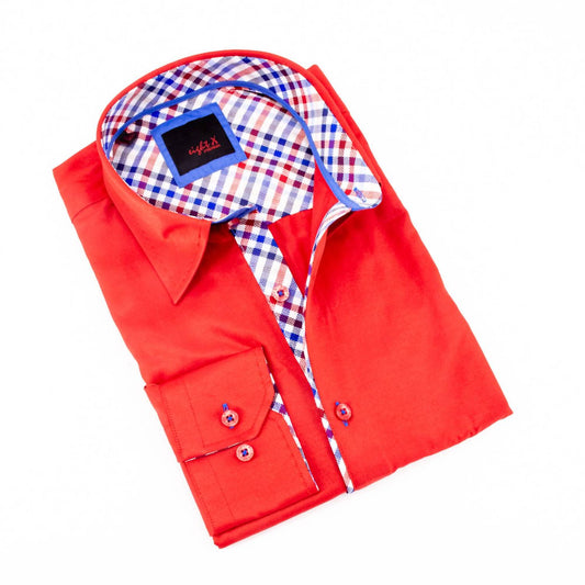 Men's Button Down Shirt With Plaid Trim