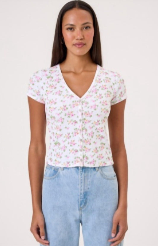 Fleur Pointelle Short Sleeve V Neck Cardigan