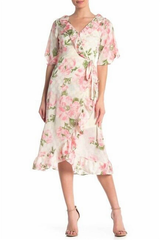 MELLODAY - Floral Short Sleeve Ruffle Wrap High Low Dress - Rack Hunt -