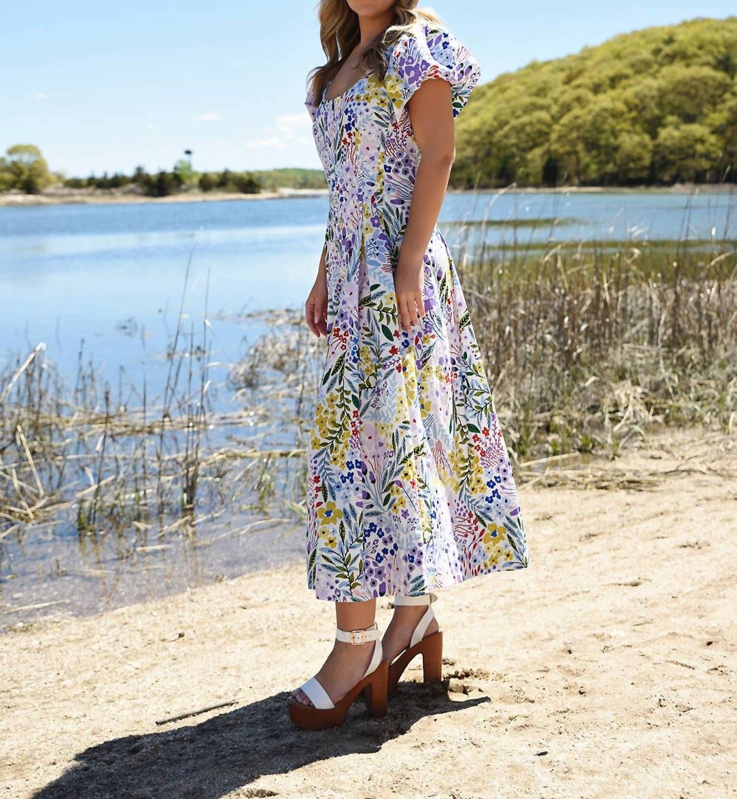 Garden Scoop Neck Cotton Midi Dress