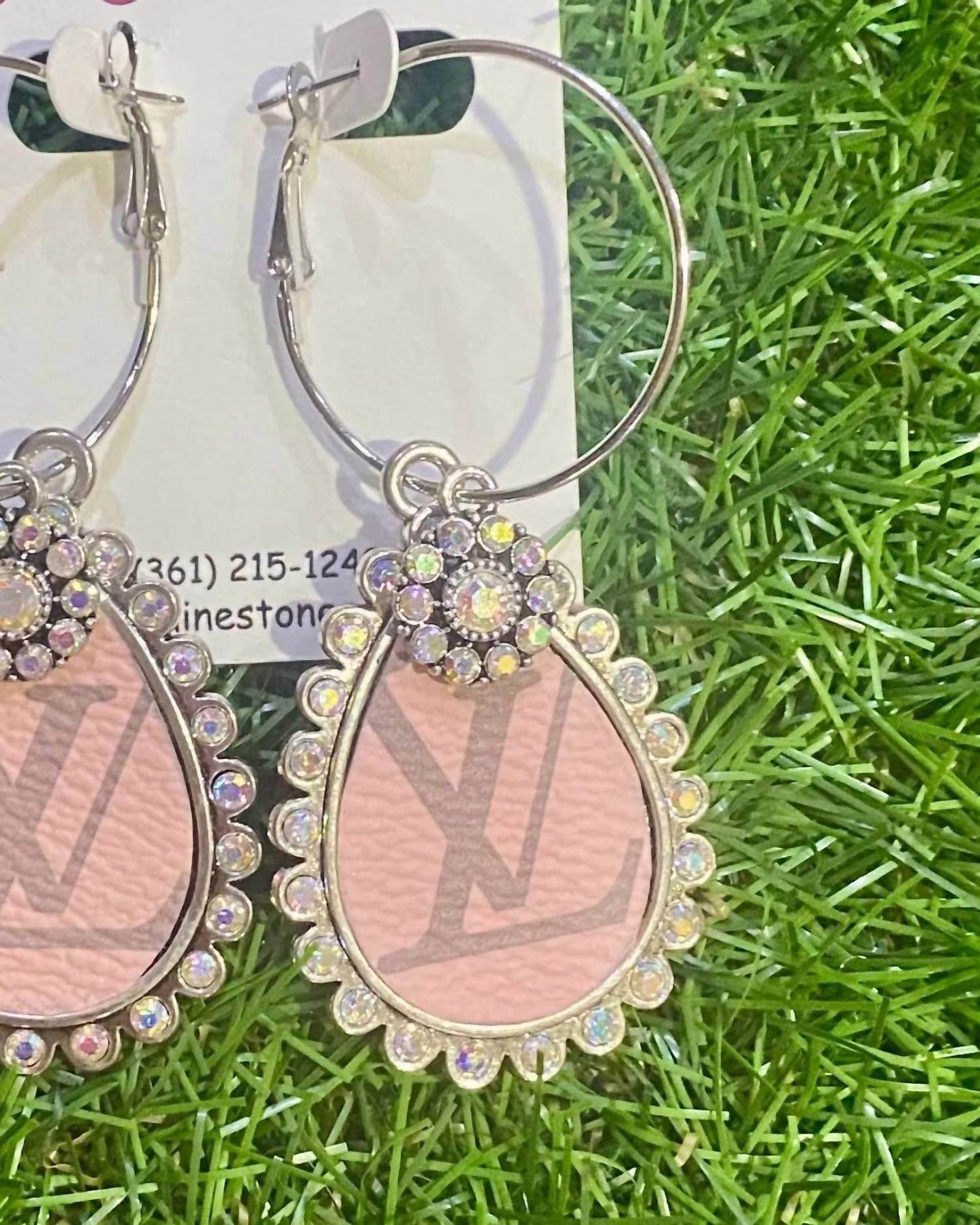 Kingdom Kreations - Women's Leather & Rhinestone Teardrop Hoop Earrings - Rack Hunt -