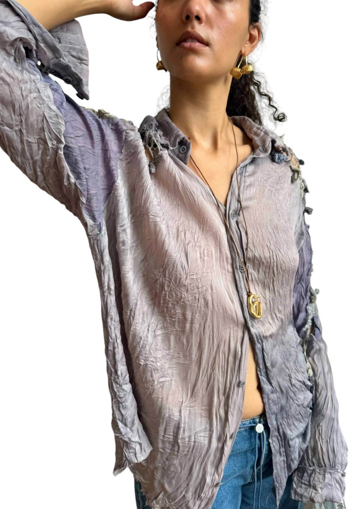 Luna Del Pinal - Orange Peel Crochet Evening Shirt - Rack Hunt -