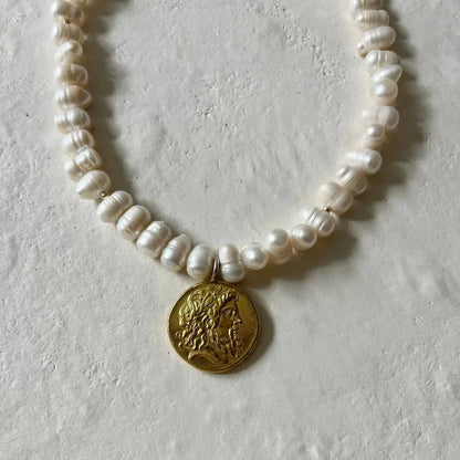 House of Olia - Freshwater Pearl And Vintage Coin Necklace - Rack Hunt