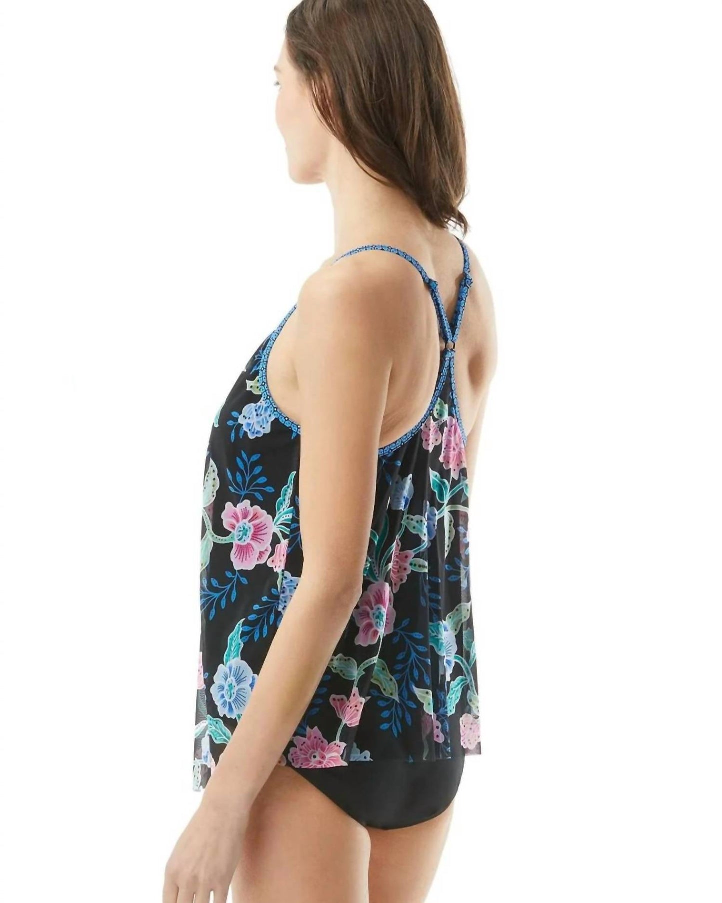 Ruffle Mesh Layer Underwire Tankini Top