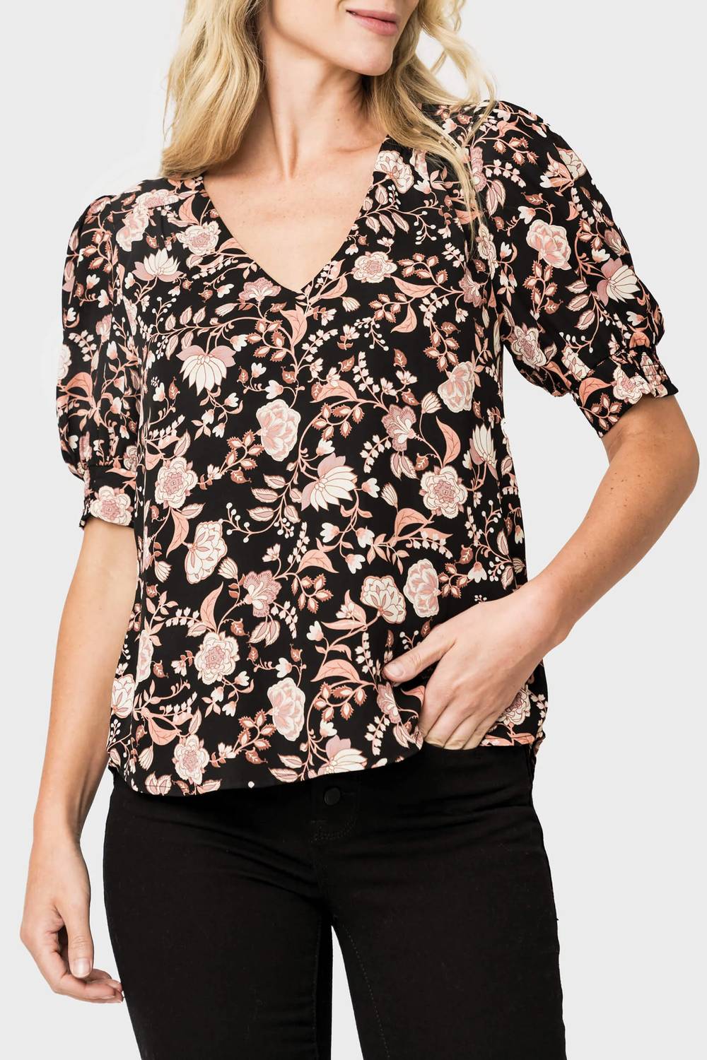 Puff Sleeve V-Neck Blouse