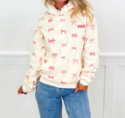 Tied With Love Cotton Blend Long Sleeve Hoodie Sweatshirt