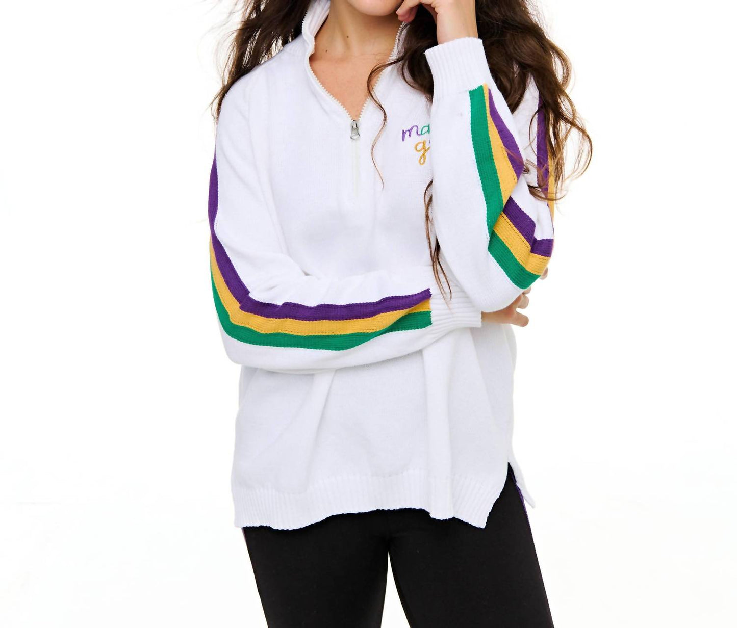 Mardi Gras Quarter Zip Sweater