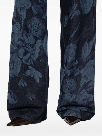 Floral Print Straight Leg Jeans