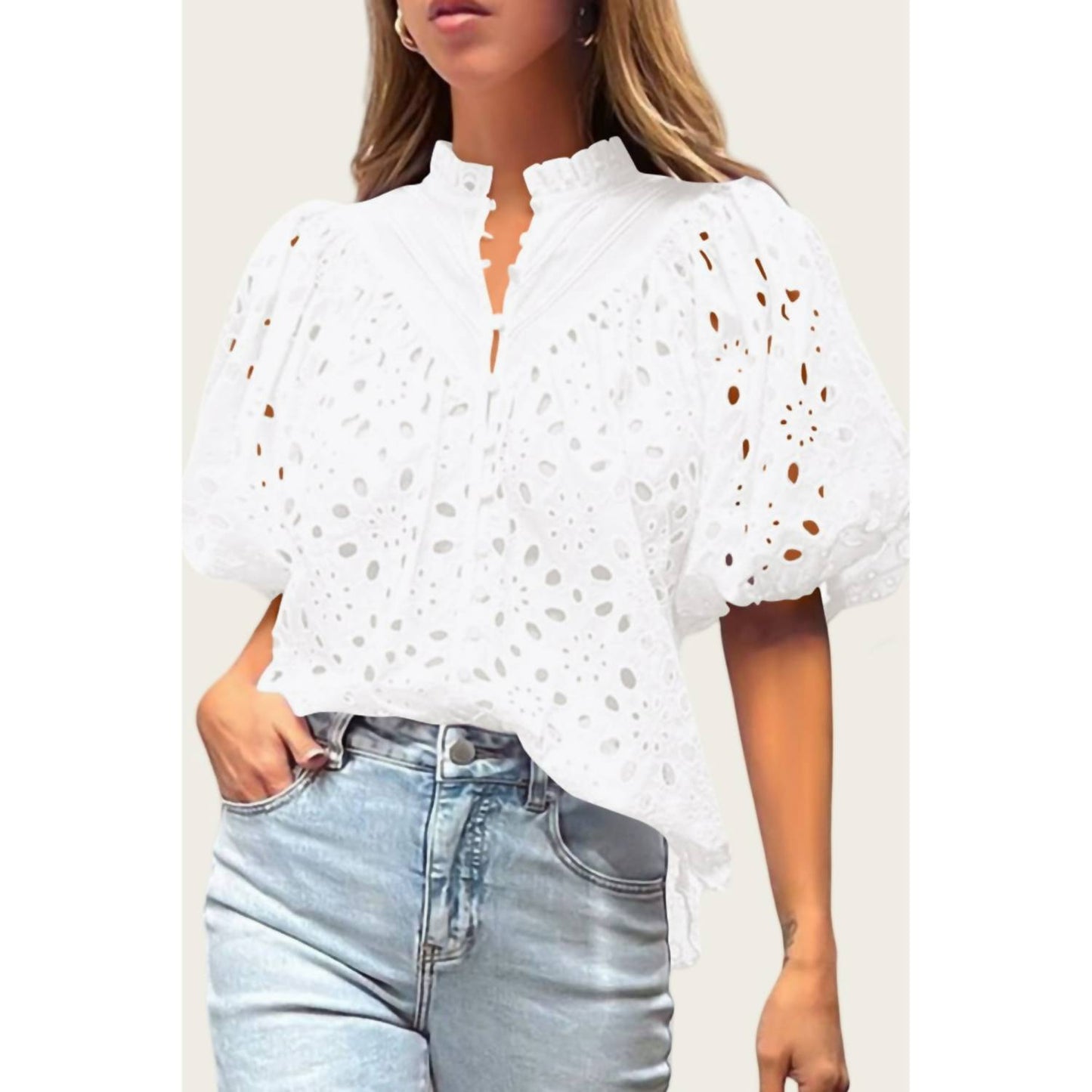 Molly Hollow Out Lantern Sleeve Top