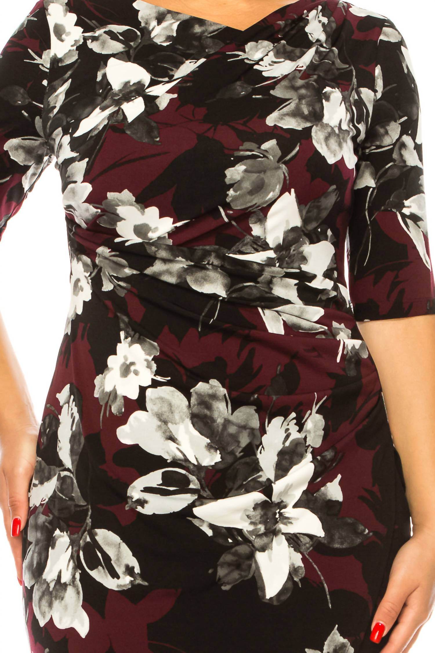 Connected Apparel - Draped Bodice Floral Dress - Rack Hunt -