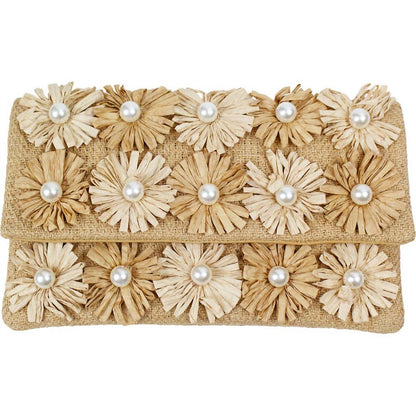Women's Jute Raffia With Pearls Clutch
