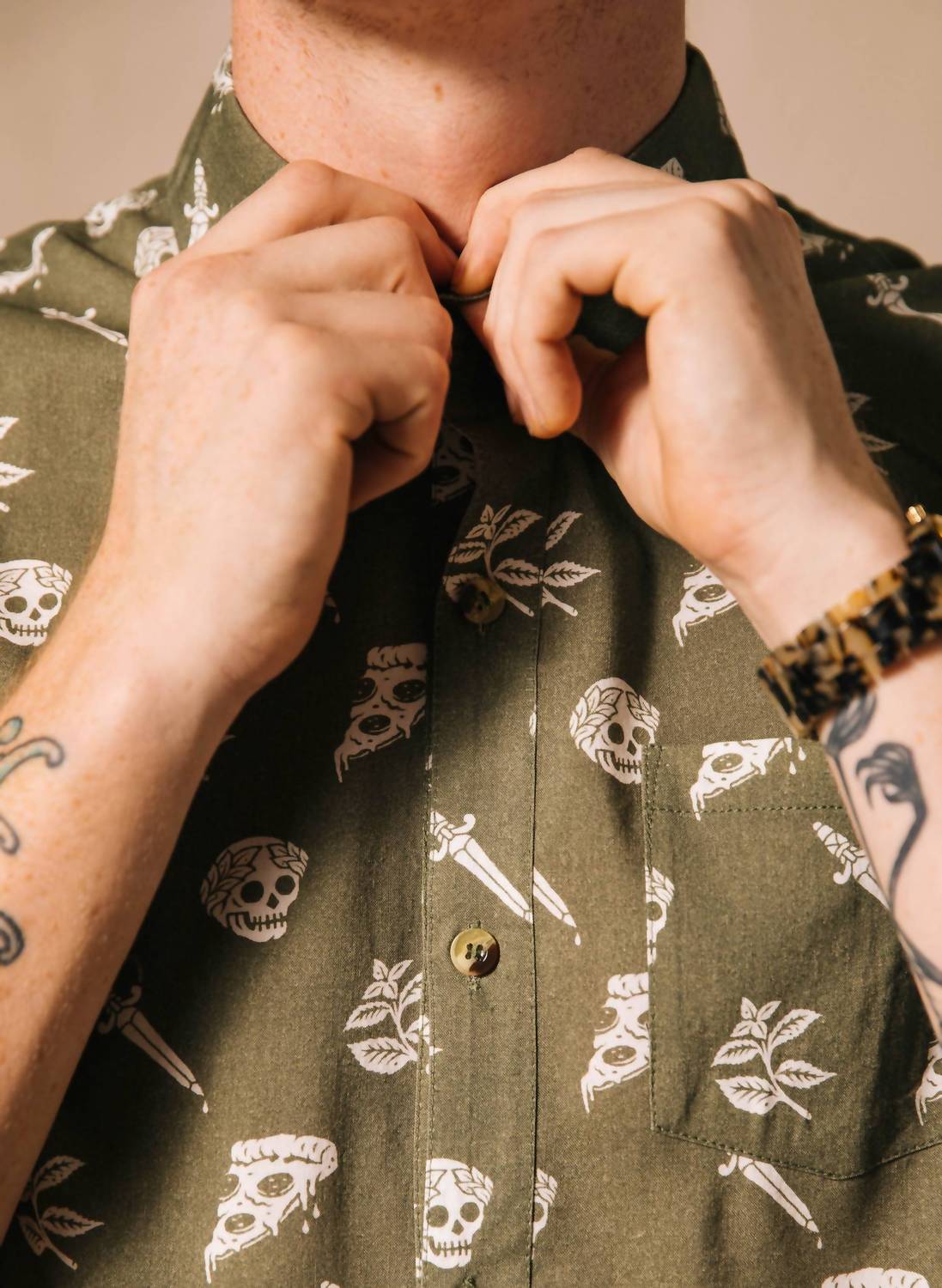 Pizza Slayer Tattoo Flash Casual Button Up Shirt