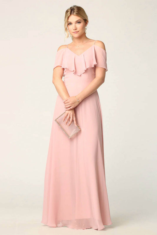 Eva USA - Chiffon Cold Shoulder Ruffle Sleeve Bridesmaid Dress - Rack Hunt