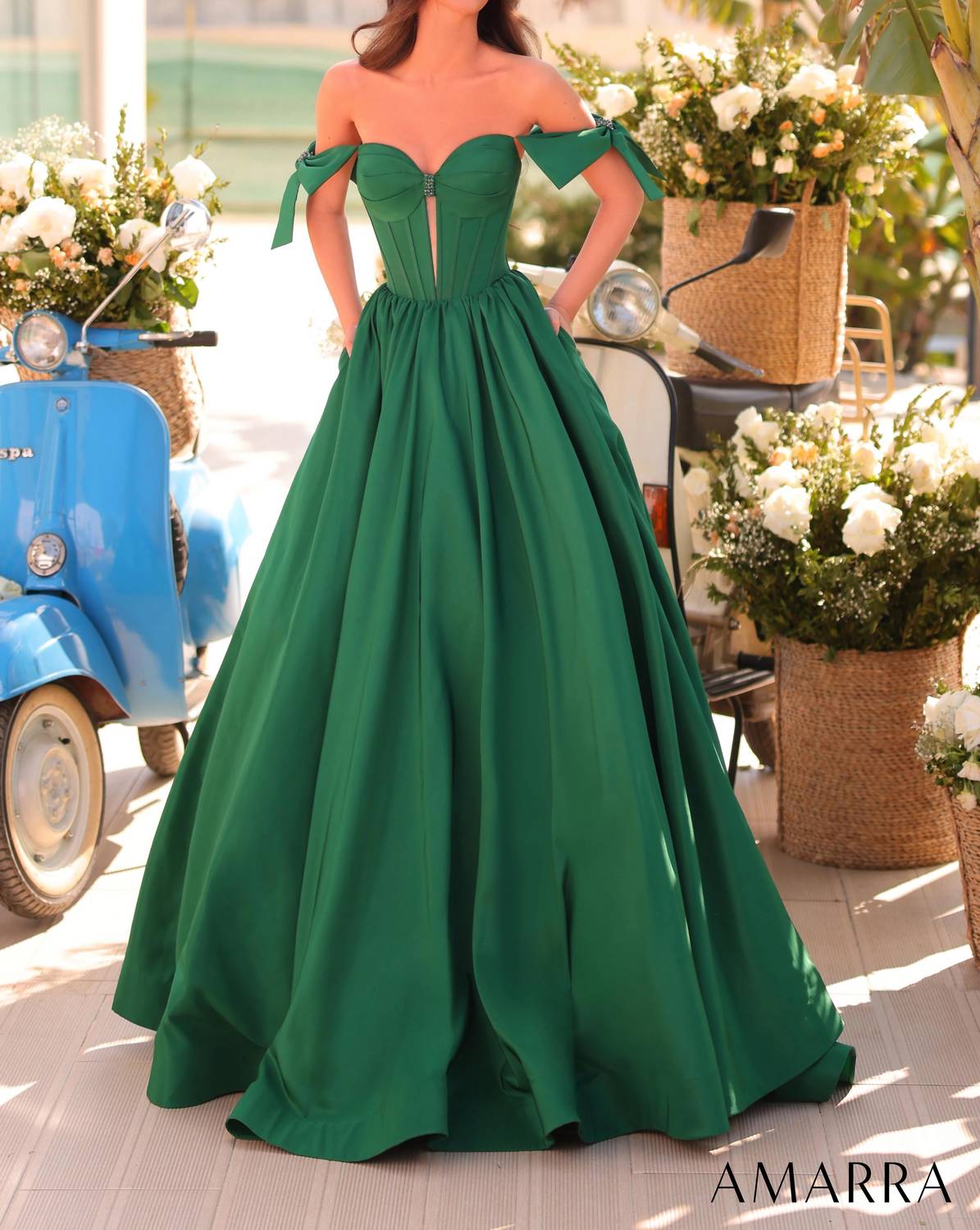 Off-shoulder Bow Ball Gown With Sweetheart Bodice