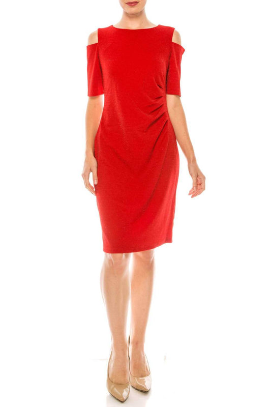 ILE Clothing - Side Pleat Cold Shoulder Sheath Dress - Rack Hunt -