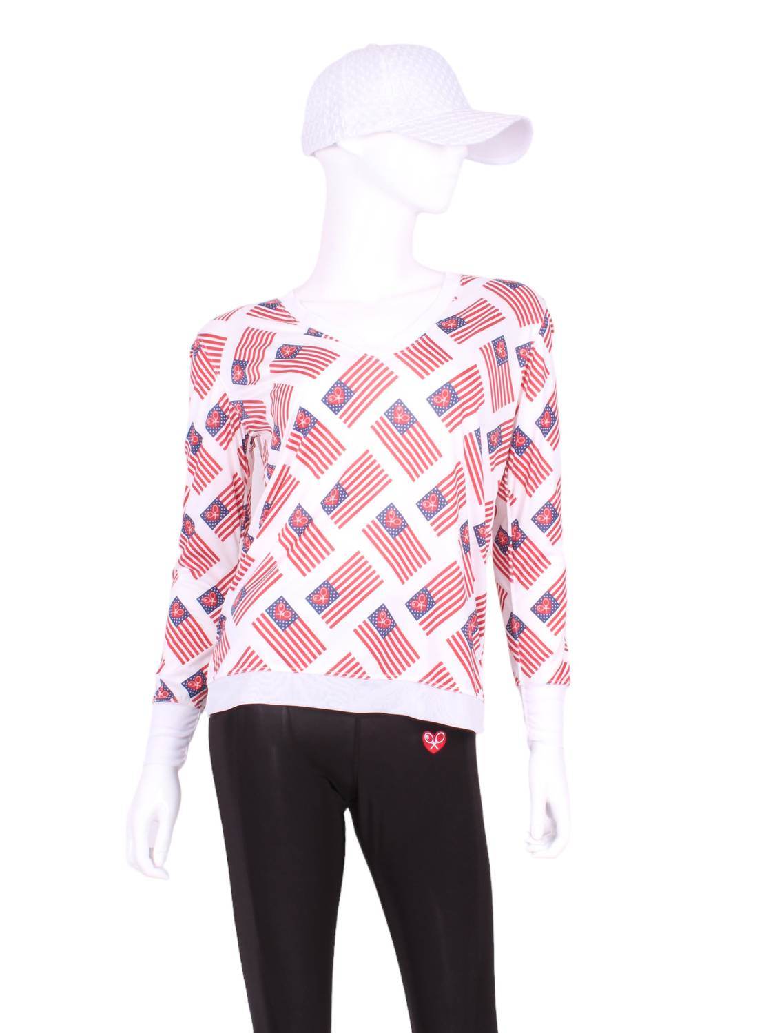 Love Love Tennis - Women's Flag Long Sleeve Very Vee Tee - Rack Hunt
