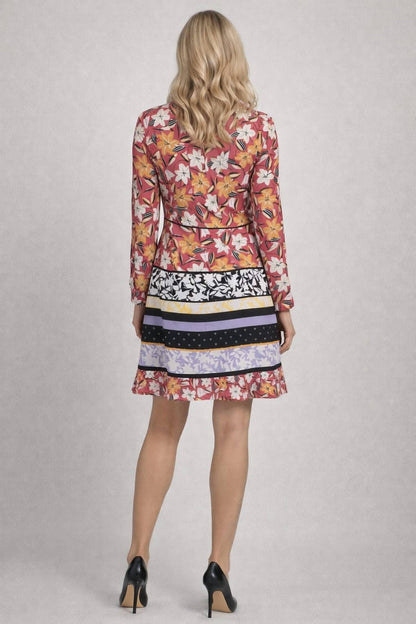 Floral Print Long Sleeve Split V-neck Dress