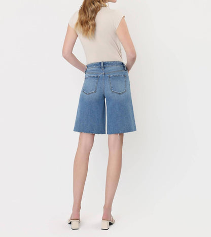 High Rise Waist Tie Denim Bermuda Shorts