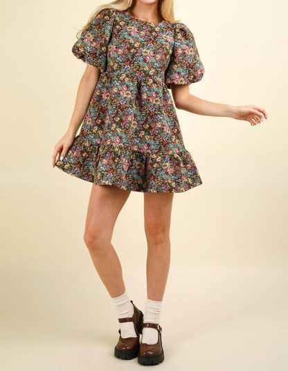 Floral Jacquard Fabric Holiday Mini Dress