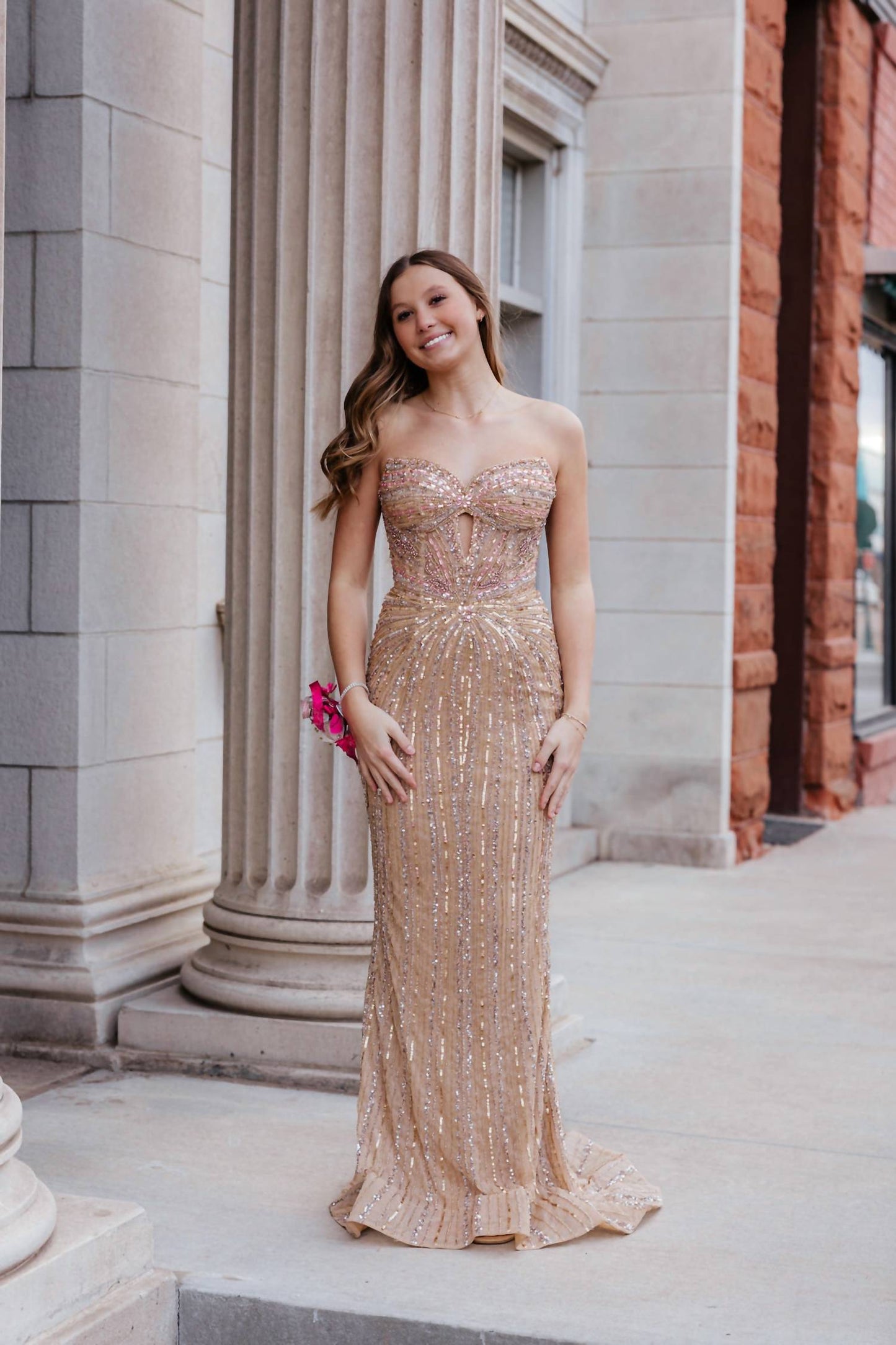 Glamorous Strapless Sequin Prom Dress
