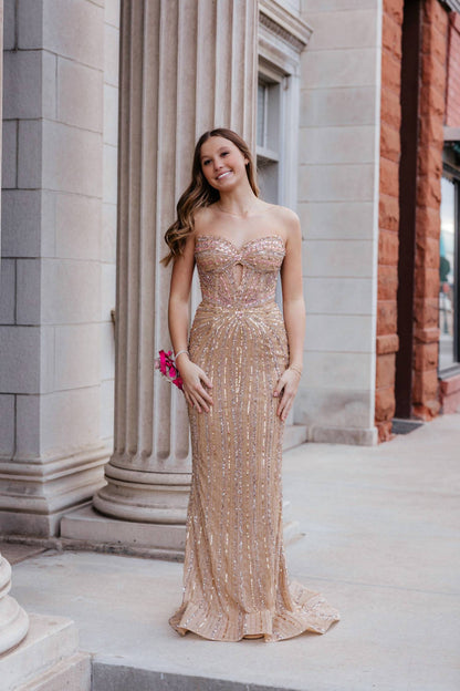 Glamorous Strapless Sequin Prom Dress