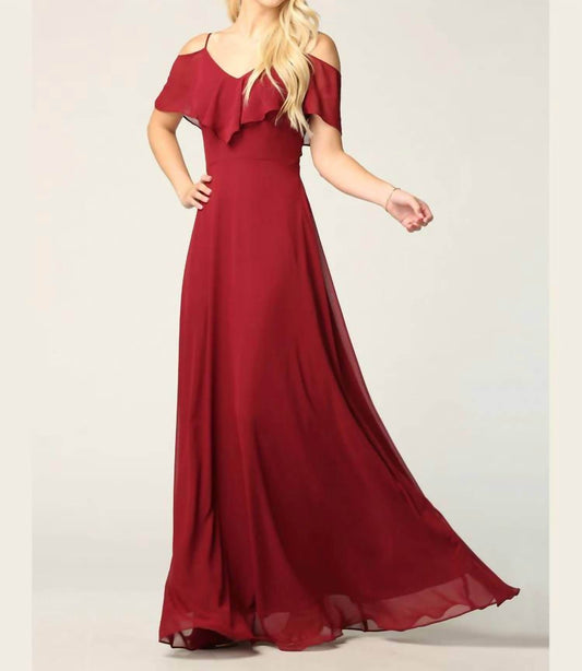 Eva USA - Chiffon Cold Shoulder Ruffle Sleeve Bridesmaid Dress - Rack Hunt -