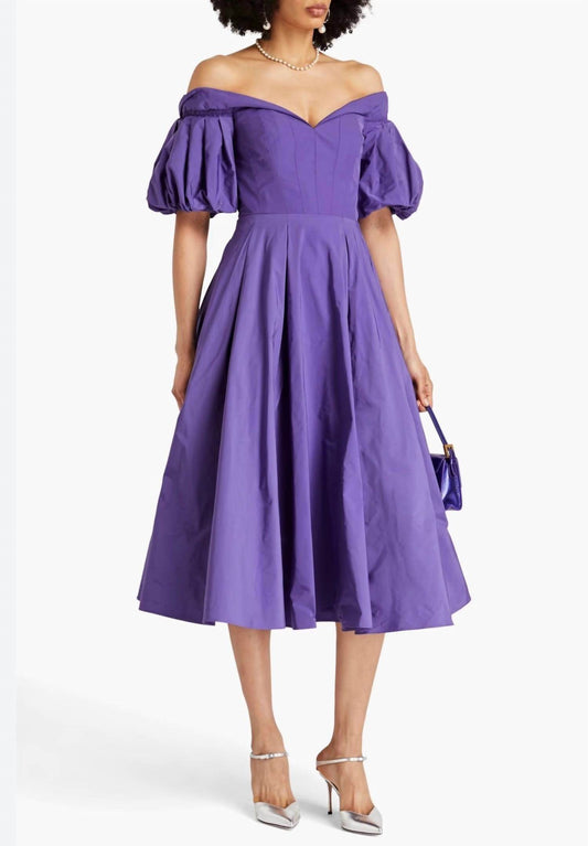 Marchesa Notte - Off-the-shoulder Pleated Taffeta Midi Dress - Rack Hunt -