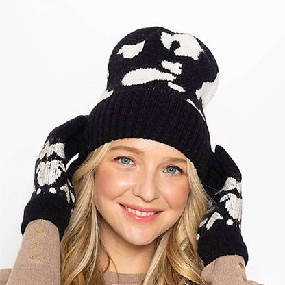 Women's Cow Print Western Knit Beanie Hat