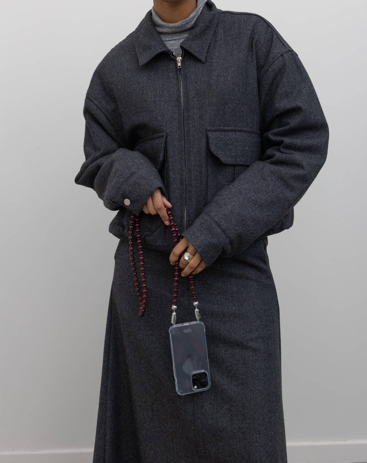 Herringbone Collared Quilted Bomber Jacket