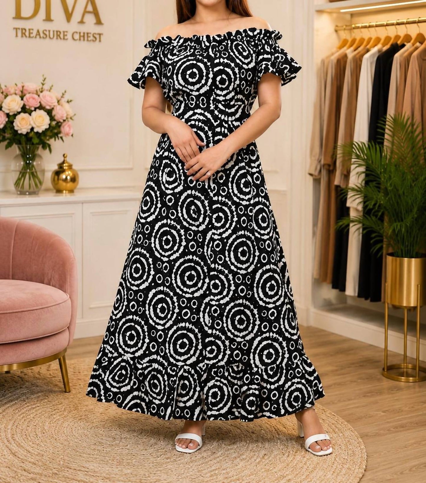 Luna Off Shoulder Print Dress